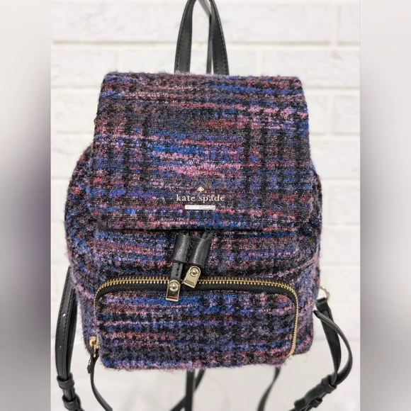 Kate Spade Emerson Fabric Jessa Tweed Backpack Burgundy/Multi 90's Inspired Bag - Picture 8 of 16